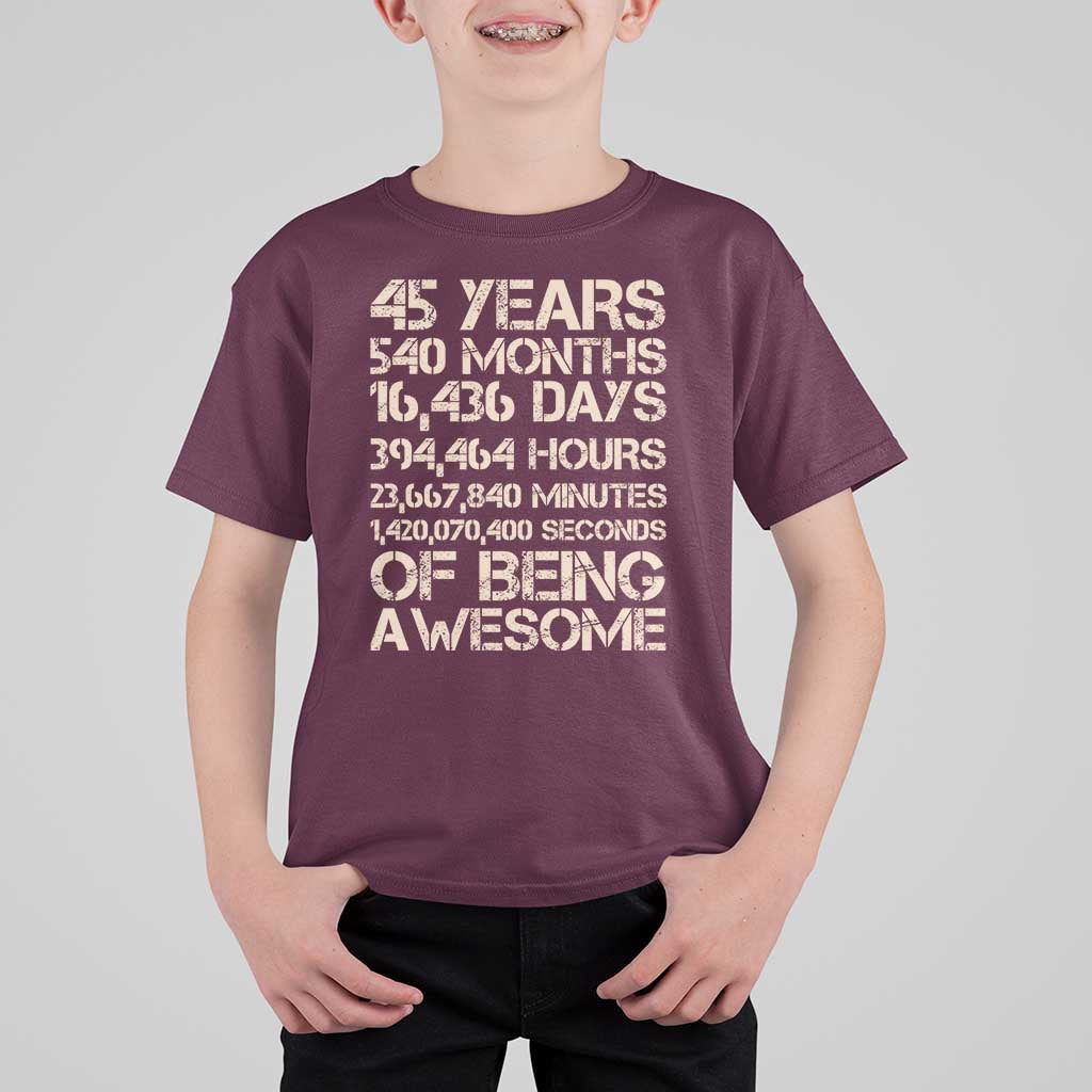 Vintage 45th Birthday Gift T Shirt For Kid 45 Years Of Being Awesome