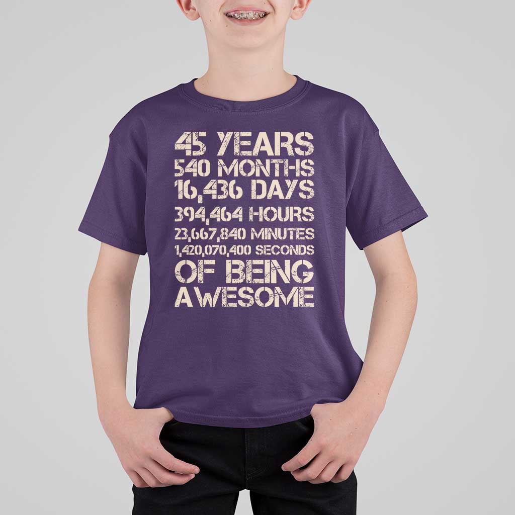 Vintage 45th Birthday Gift T Shirt For Kid 45 Years Of Being Awesome