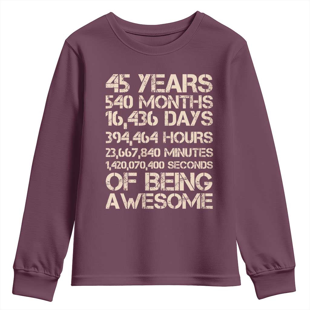 Vintage 45th Birthday Gift Youth Sweatshirt 45 Years Of Being Awesome