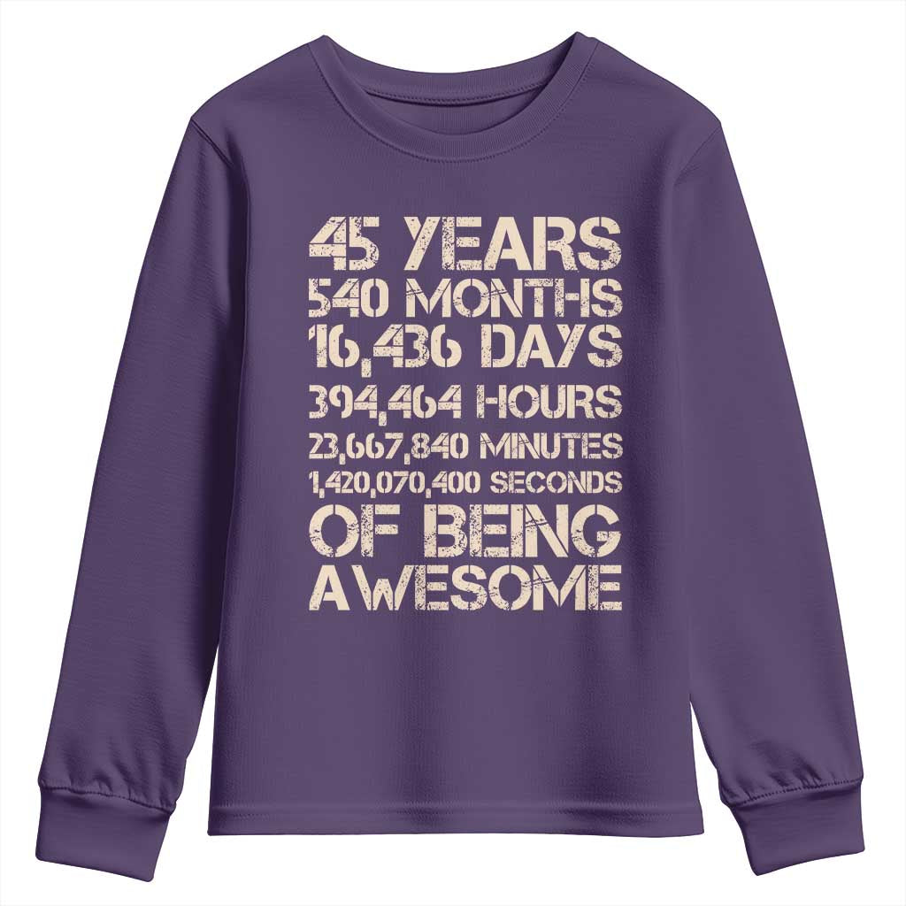 Vintage 45th Birthday Gift Youth Sweatshirt 45 Years Of Being Awesome
