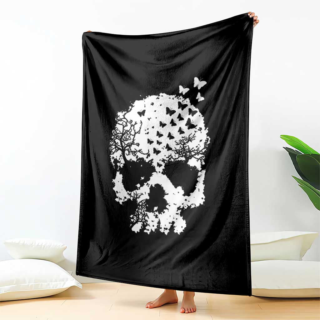 Dark Gothic Graphic Skull Floral Butterfly Throw Blanket