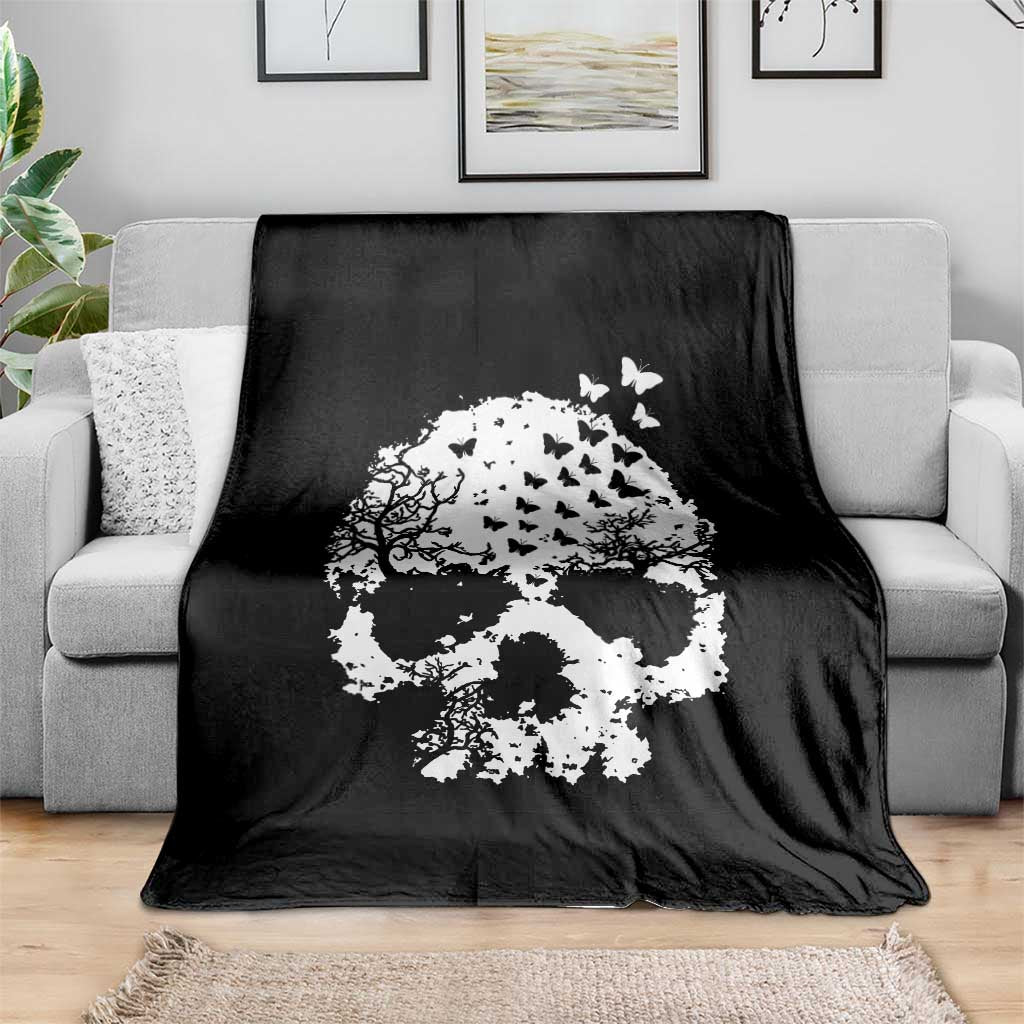 Dark Gothic Graphic Skull Floral Butterfly Throw Blanket