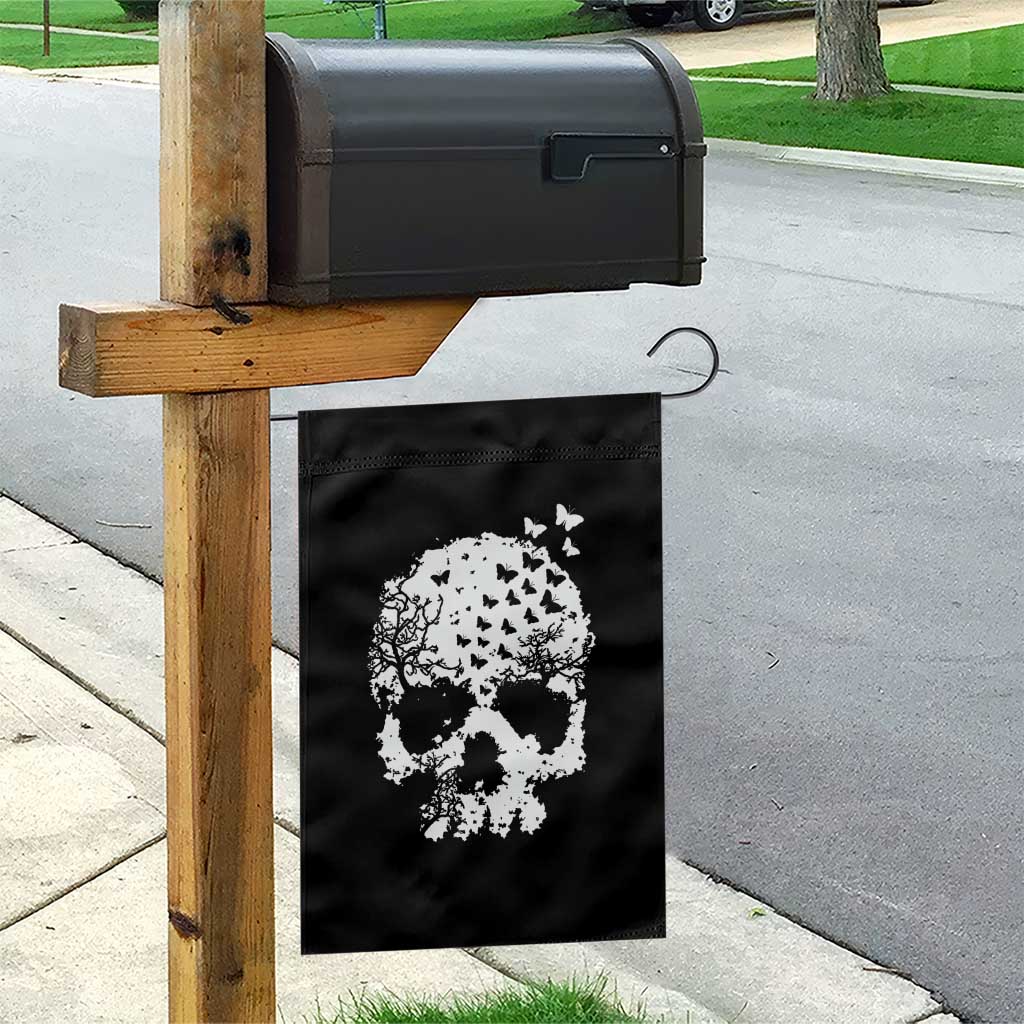 Dark Gothic Graphic Skull Floral Butterfly Garden Flag