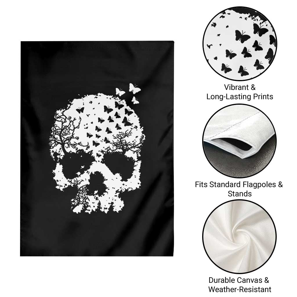 Dark Gothic Graphic Skull Floral Butterfly Garden Flag