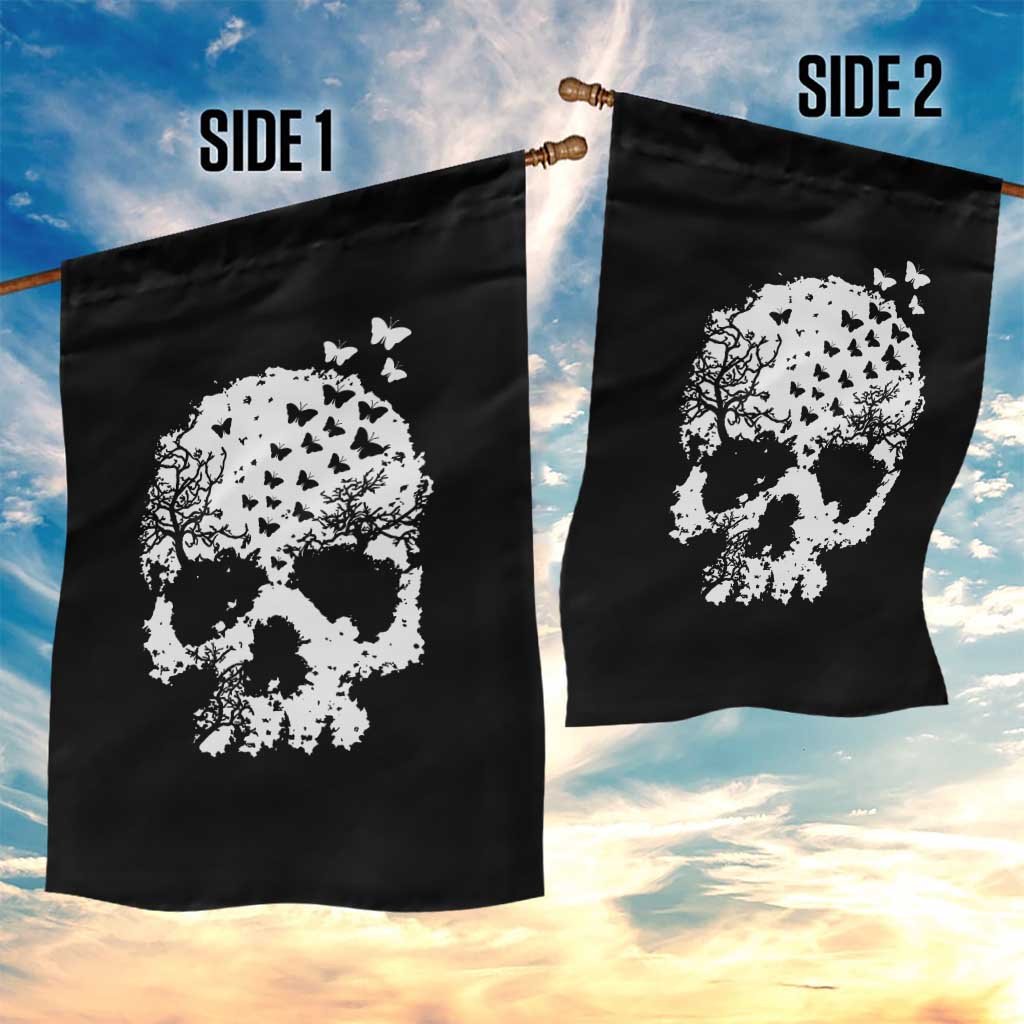 Dark Gothic Graphic Skull Floral Butterfly Garden Flag
