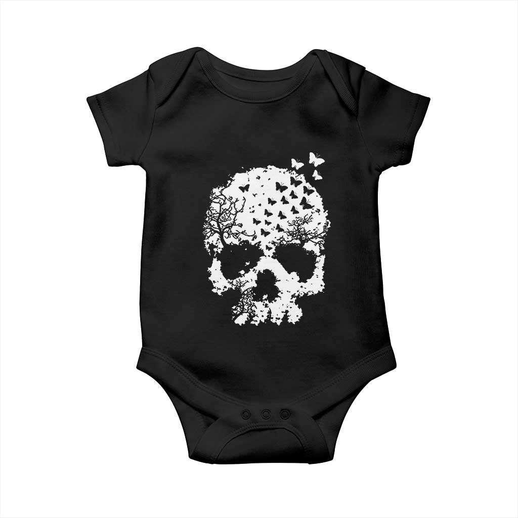Dark Gothic Graphic Skull Floral Butterfly Baby Onesie