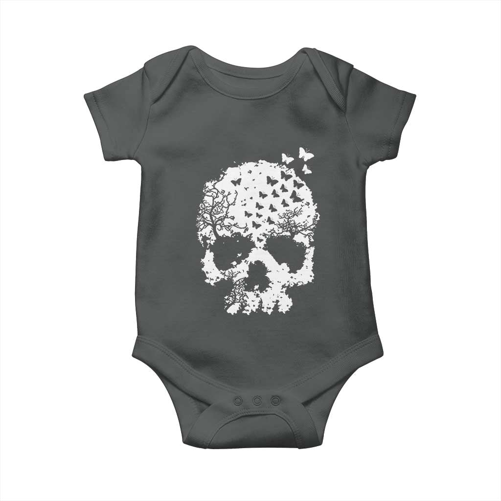 Dark Gothic Graphic Skull Floral Butterfly Baby Onesie
