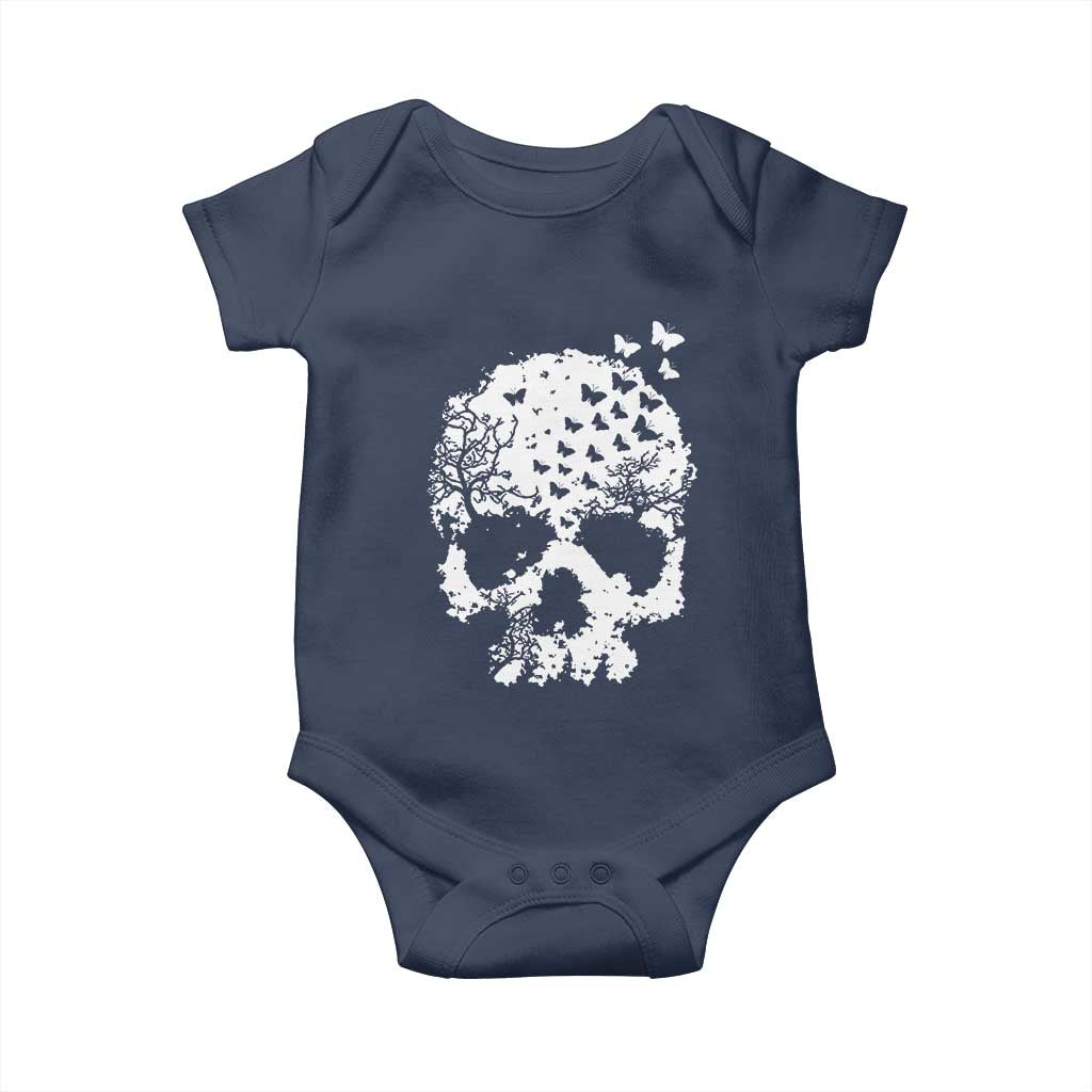 Dark Gothic Graphic Skull Floral Butterfly Baby Onesie