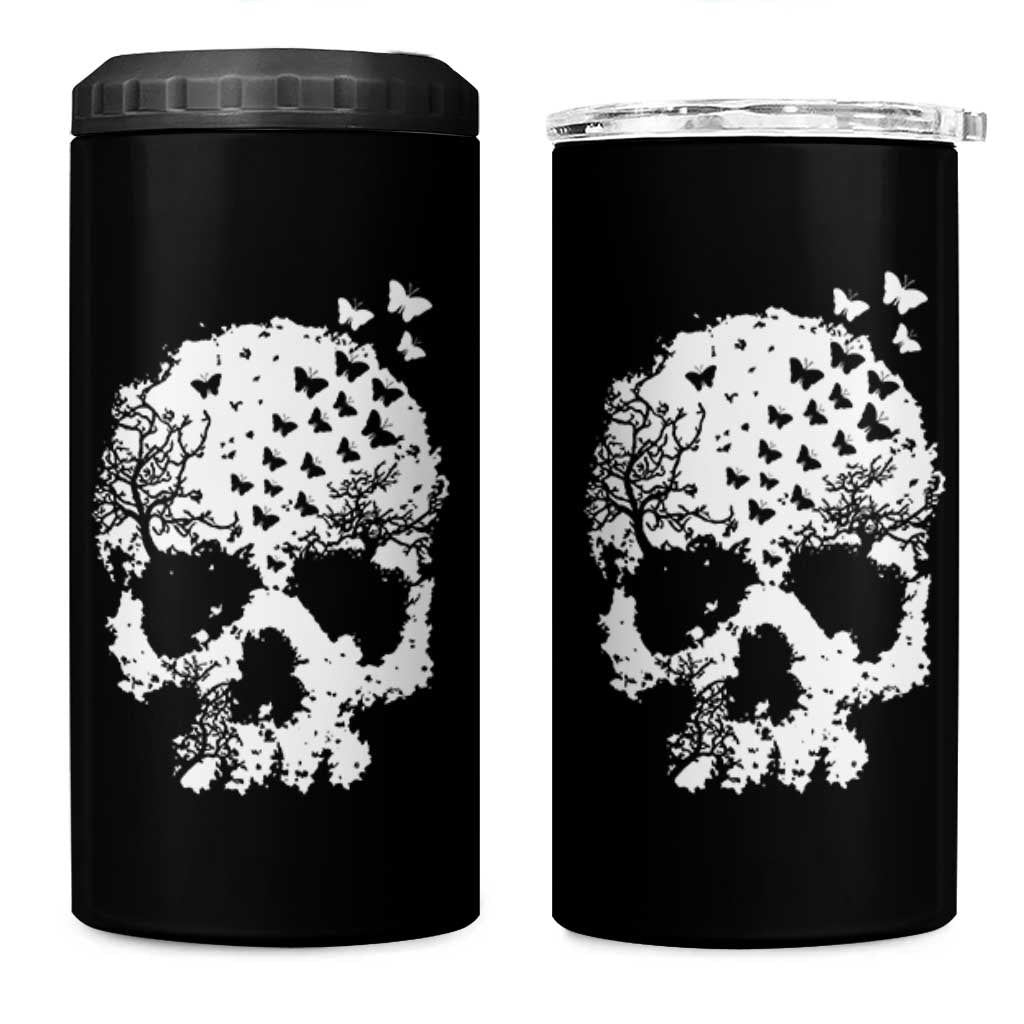 Dark Gothic Graphic Skull Floral Butterfly 4 in 1 Can Cooler Tumbler