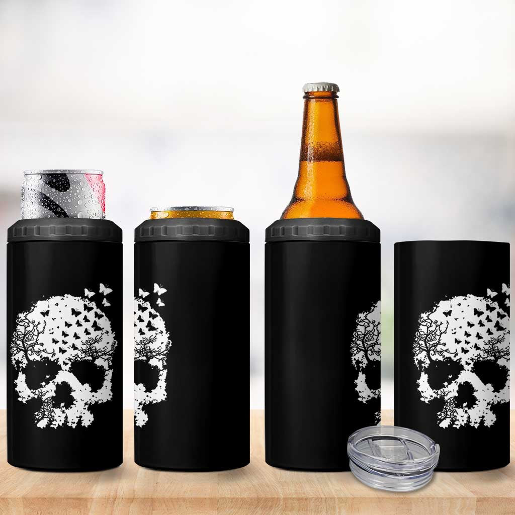 Dark Gothic Graphic Skull Floral Butterfly 4 in 1 Can Cooler Tumbler