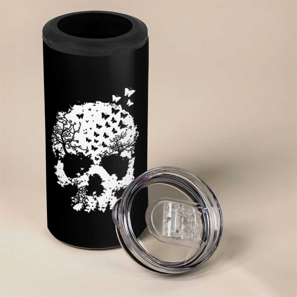 Dark Gothic Graphic Skull Floral Butterfly 4 in 1 Can Cooler Tumbler