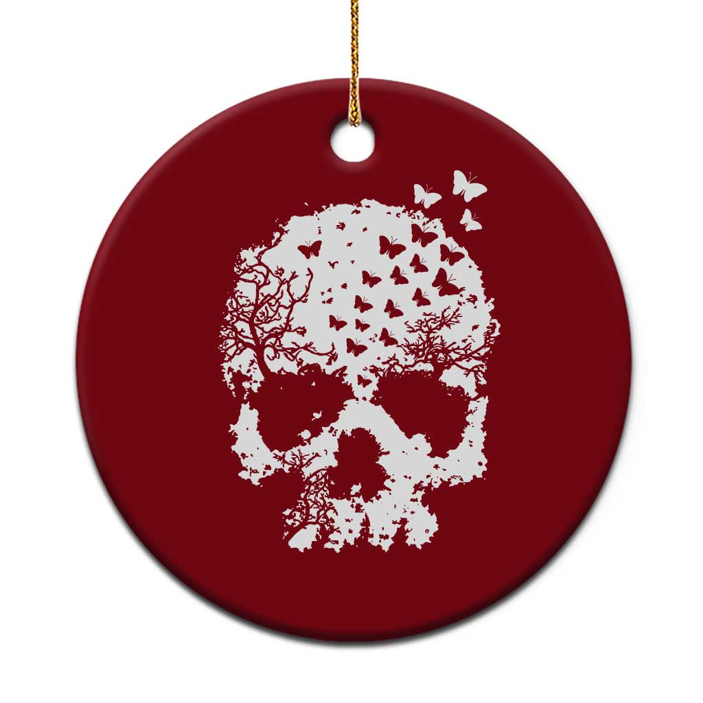 Dark Gothic Graphic Skull Floral Butterfly Ceramic Ornament