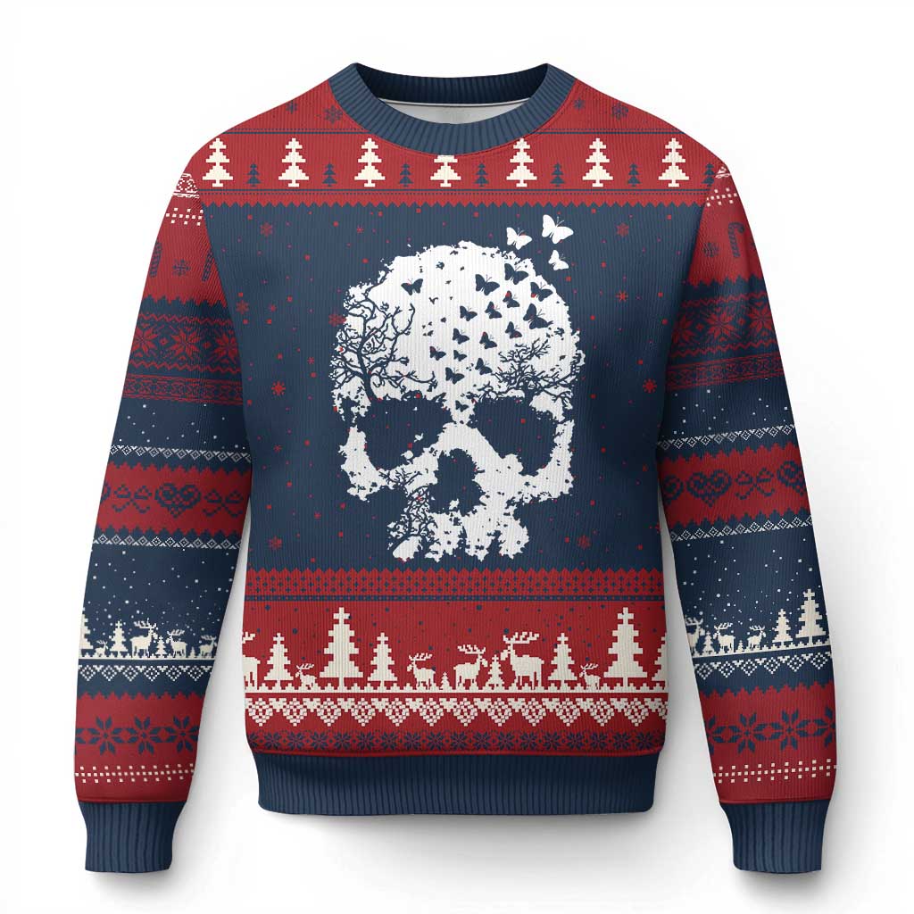 Dark Gothic Graphic Skull Floral Butterfly Ugly Christmas Sweater