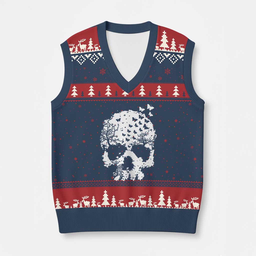 Dark Gothic Graphic Skull Floral Butterfly V-Neck Knit Sweater Vest