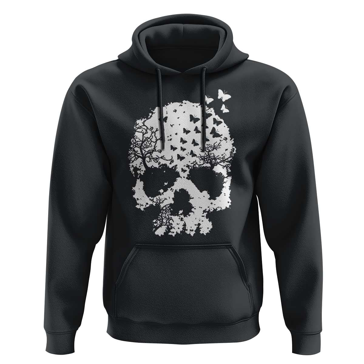 Dark Gothic Graphic Skull Floral Butterfly Hoodie