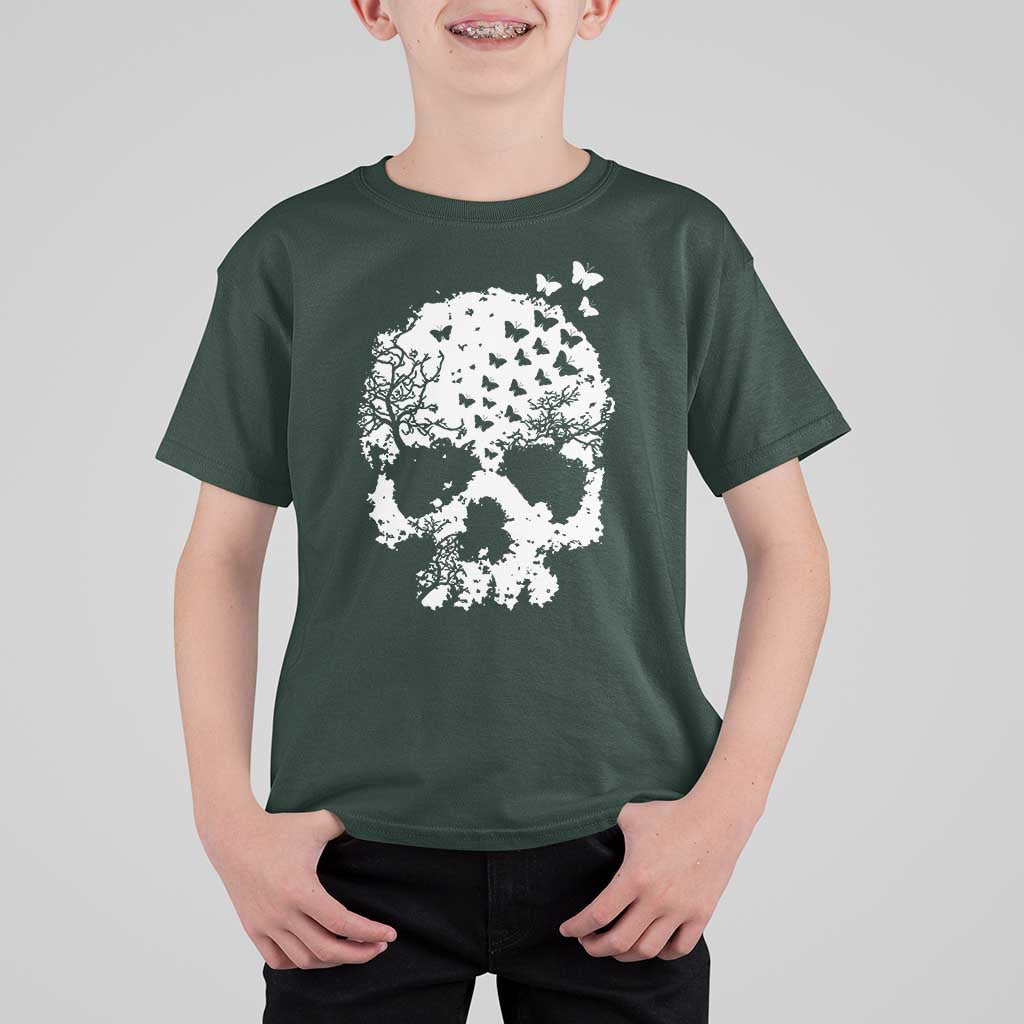 Dark Gothic Graphic Skull Floral Butterfly T Shirt For Kid