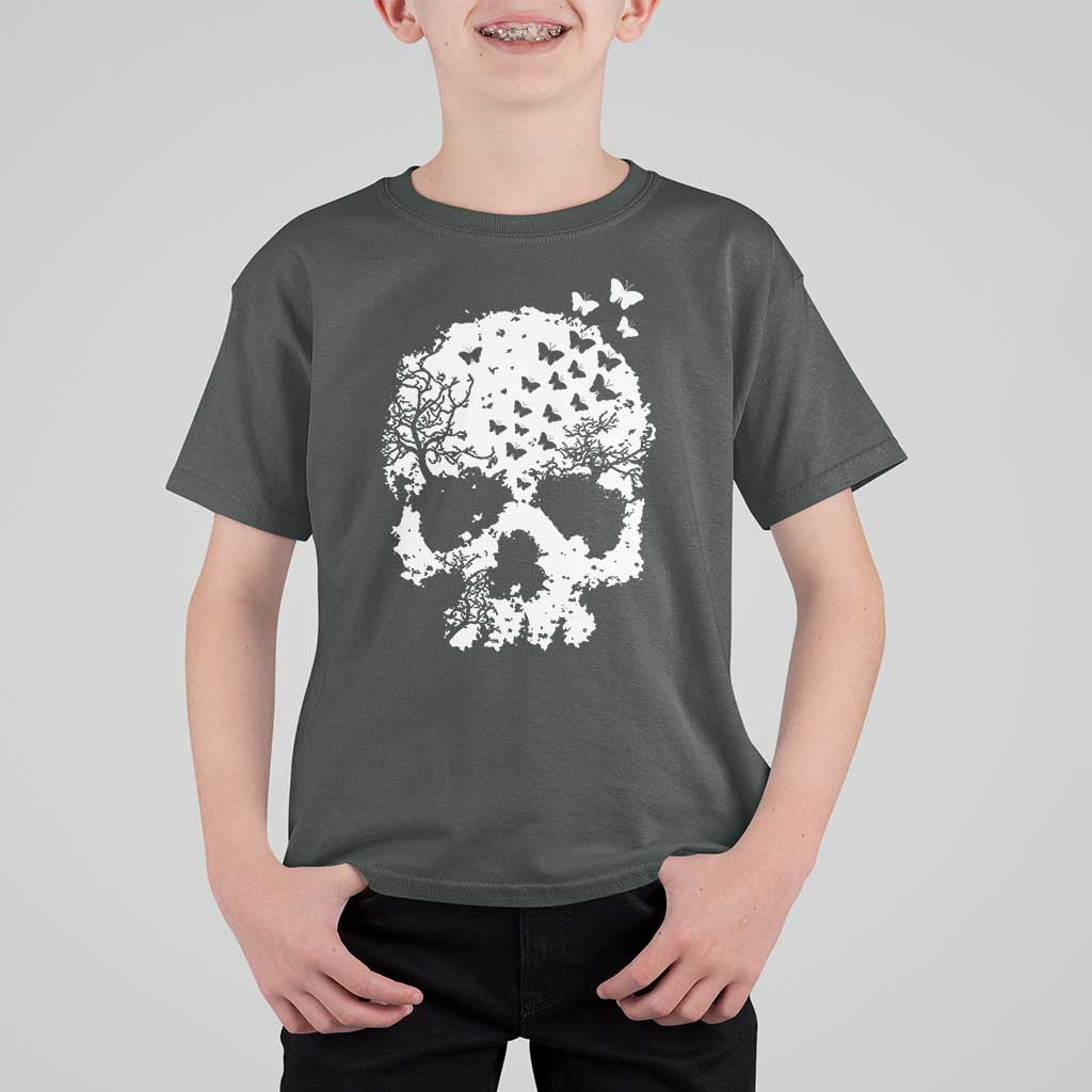 Dark Gothic Graphic Skull Floral Butterfly T Shirt For Kid