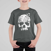 Dark Gothic Graphic Skull Floral Butterfly T Shirt For Kid