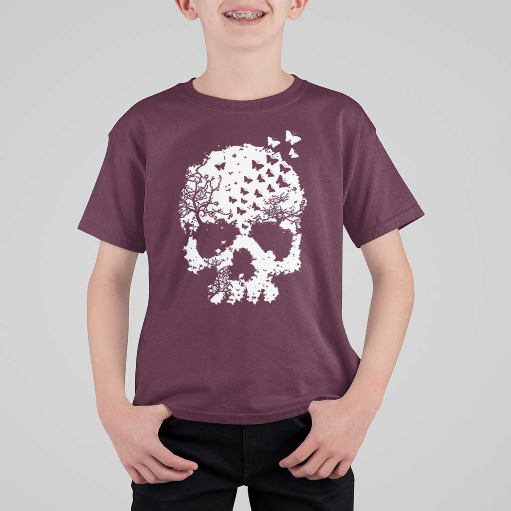 Dark Gothic Graphic Skull Floral Butterfly T Shirt For Kid