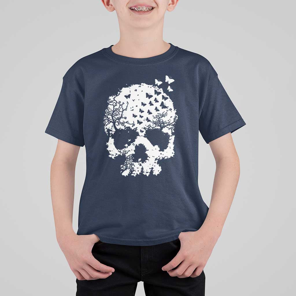 Dark Gothic Graphic Skull Floral Butterfly T Shirt For Kid