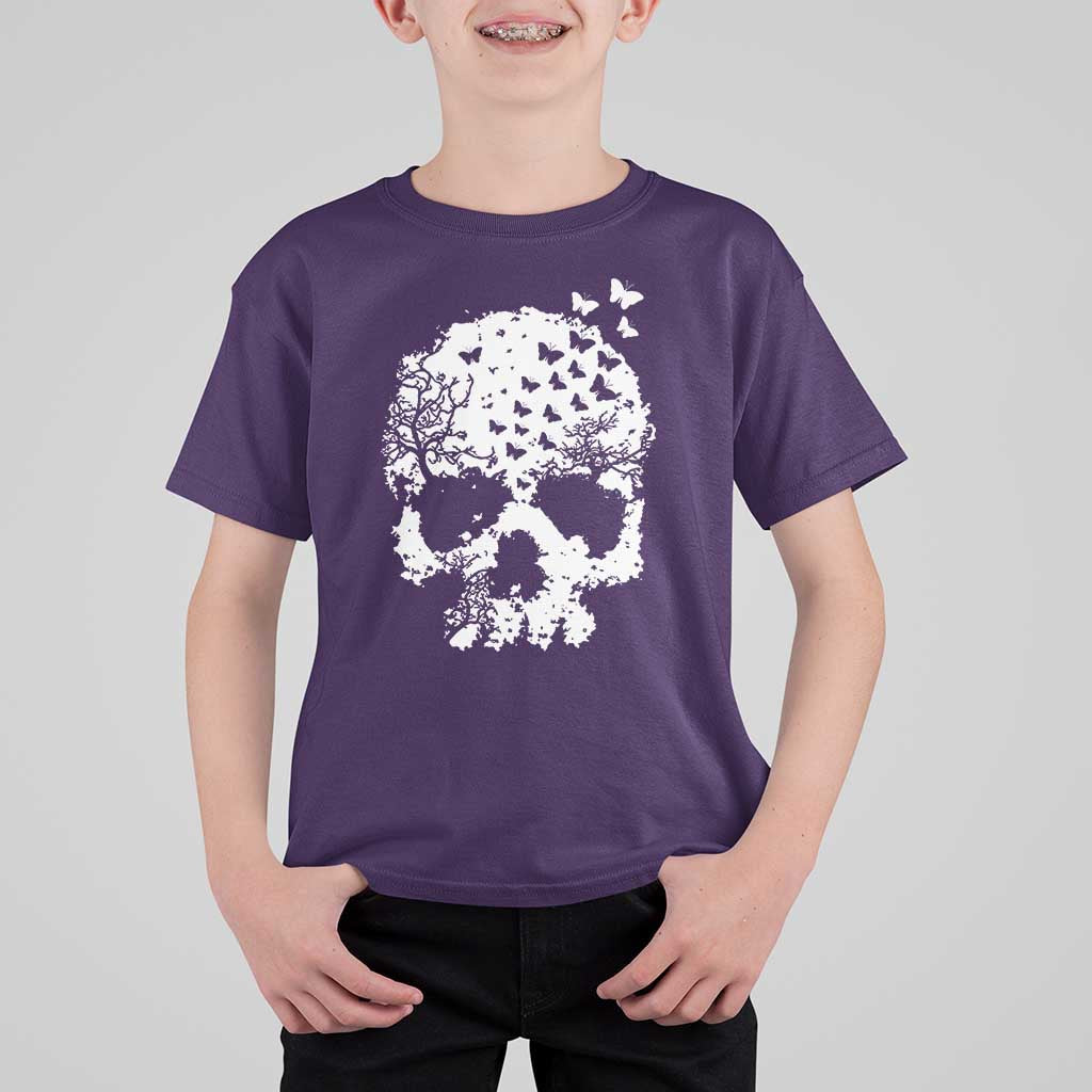 Dark Gothic Graphic Skull Floral Butterfly T Shirt For Kid