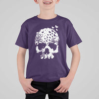 Dark Gothic Graphic Skull Floral Butterfly T Shirt For Kid