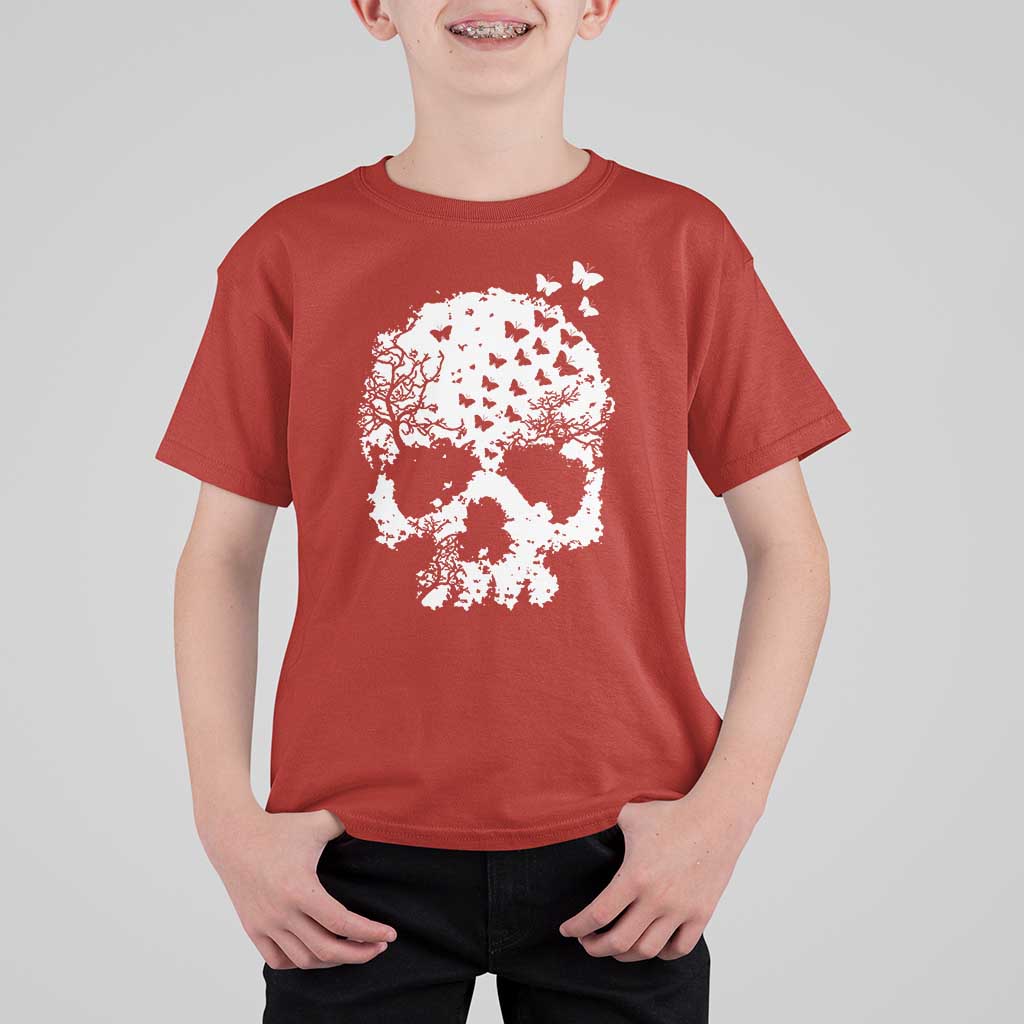 Dark Gothic Graphic Skull Floral Butterfly T Shirt For Kid