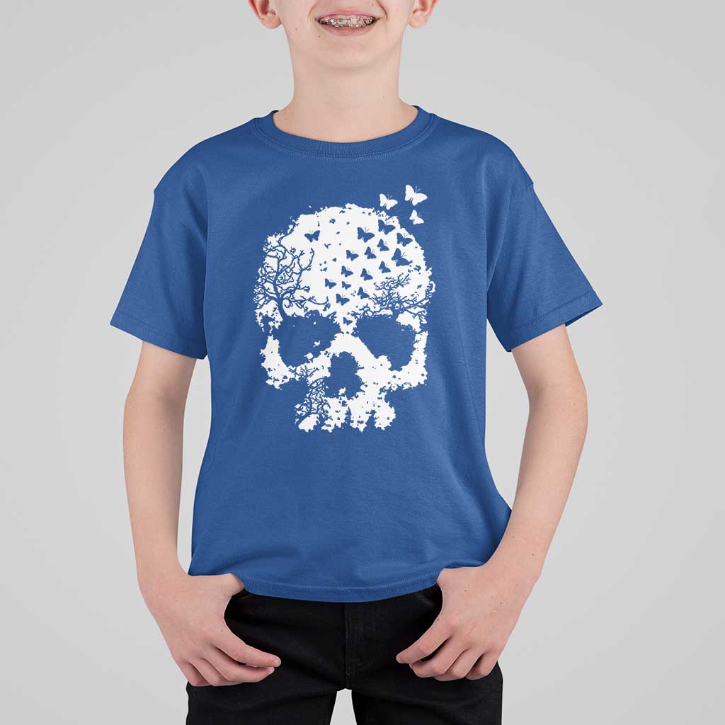 Dark Gothic Graphic Skull Floral Butterfly T Shirt For Kid