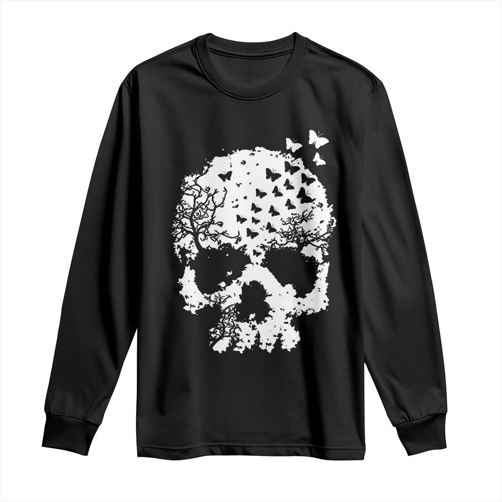 Dark Gothic Graphic Skull Floral Butterfly Long Sleeve Shirt