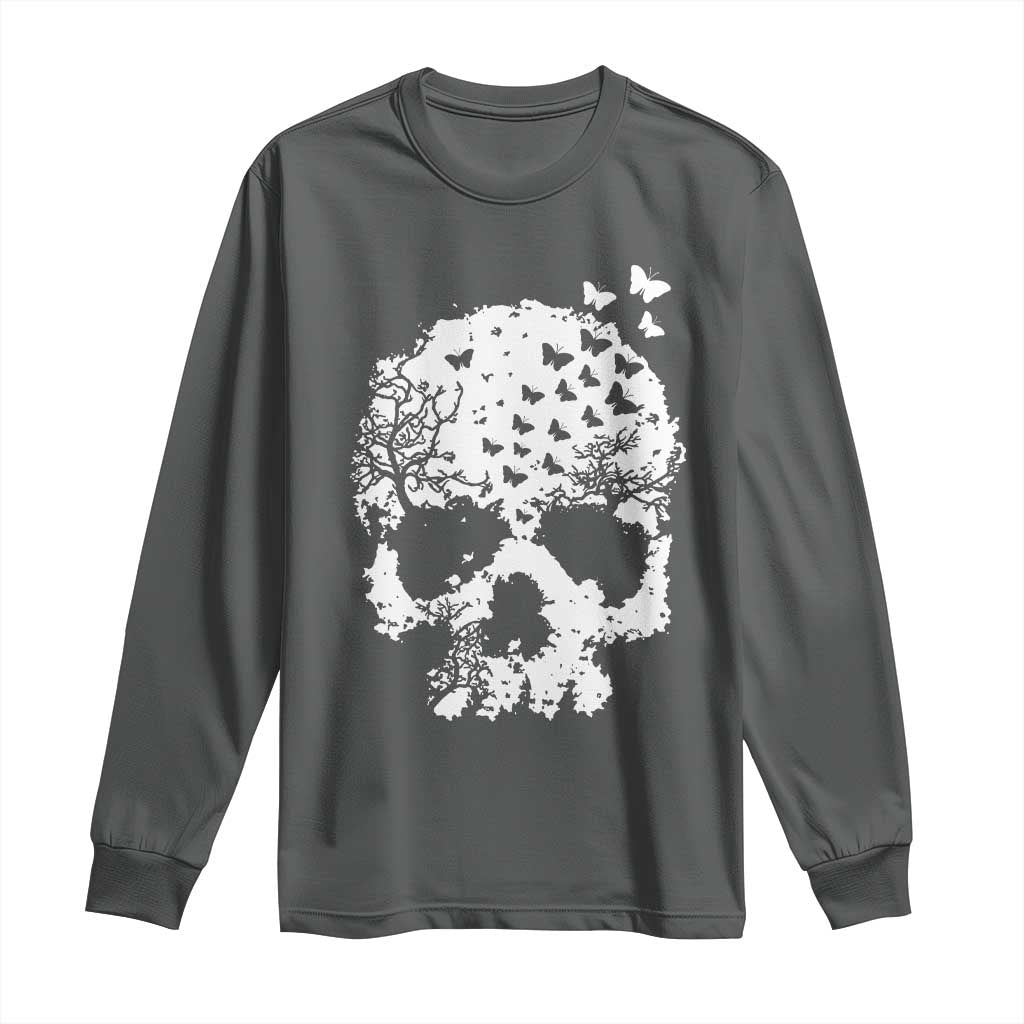 Dark Gothic Graphic Skull Floral Butterfly Long Sleeve Shirt