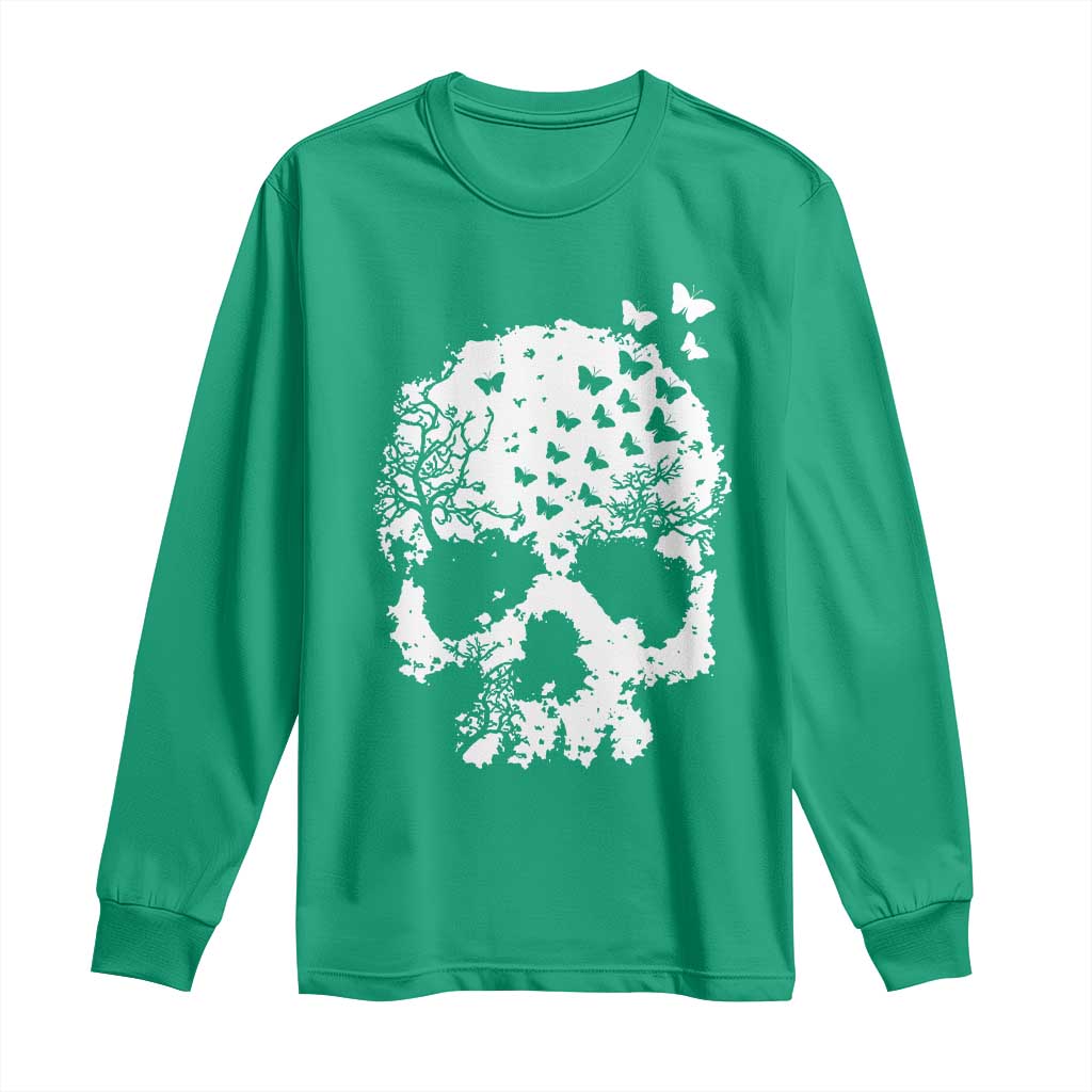 Dark Gothic Graphic Skull Floral Butterfly Long Sleeve Shirt
