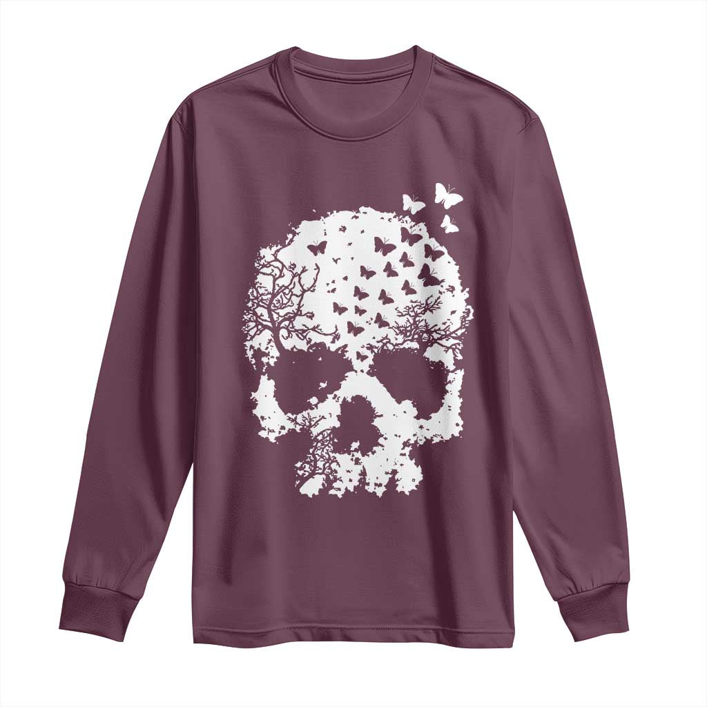 Dark Gothic Graphic Skull Floral Butterfly Long Sleeve Shirt