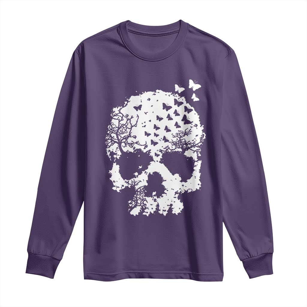 Dark Gothic Graphic Skull Floral Butterfly Long Sleeve Shirt