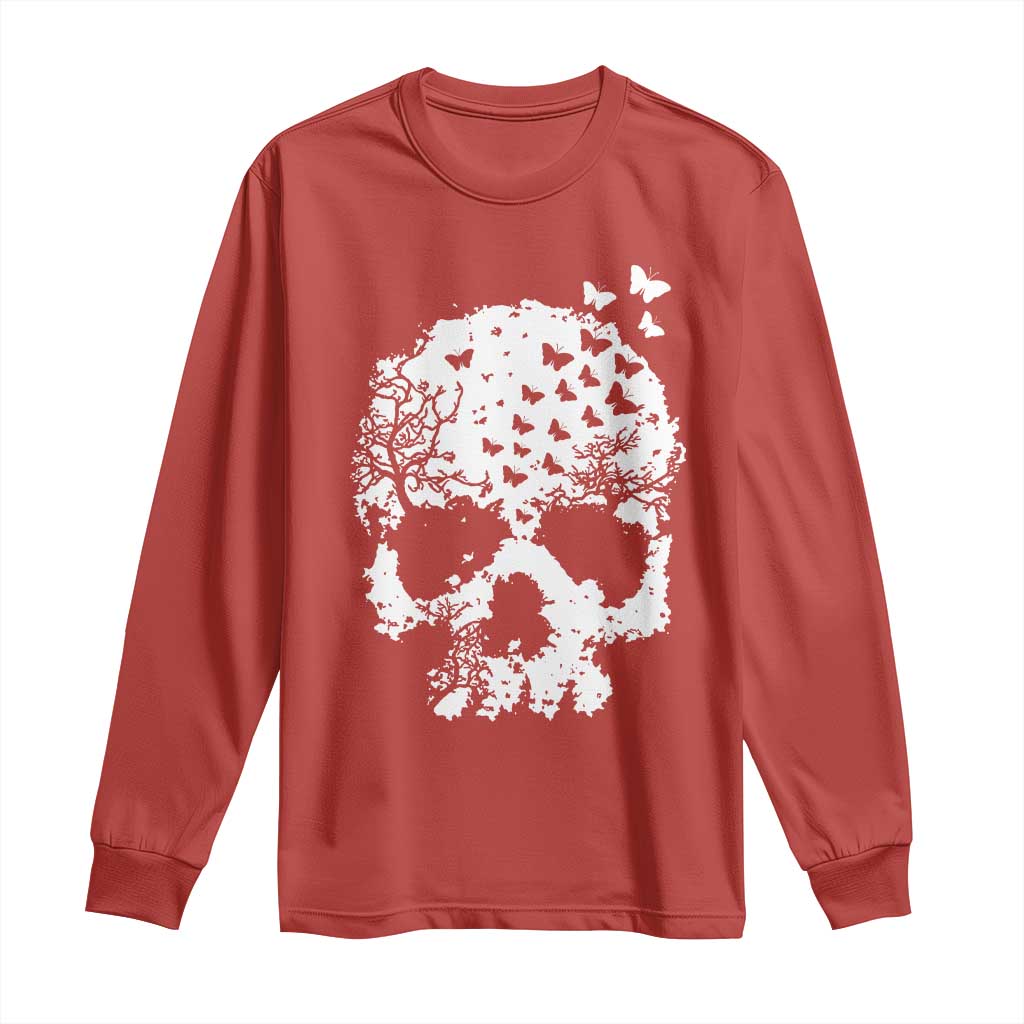 Dark Gothic Graphic Skull Floral Butterfly Long Sleeve Shirt