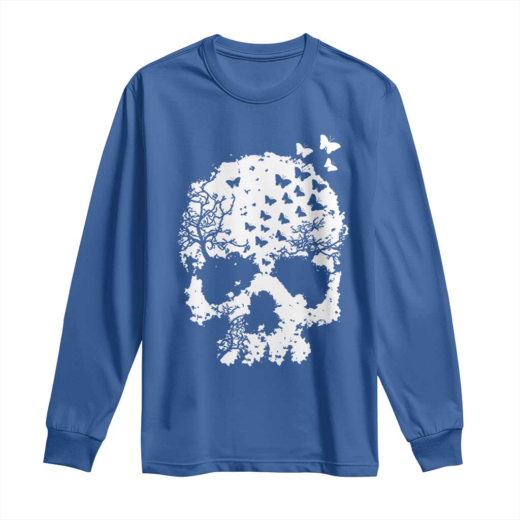 Dark Gothic Graphic Skull Floral Butterfly Long Sleeve Shirt