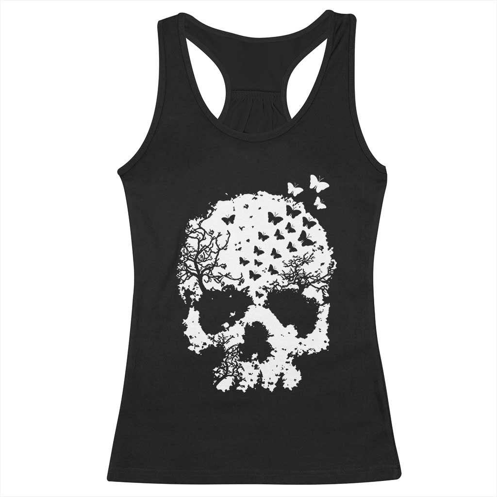 Dark Gothic Graphic Skull Floral Butterfly Racerback Tank Top