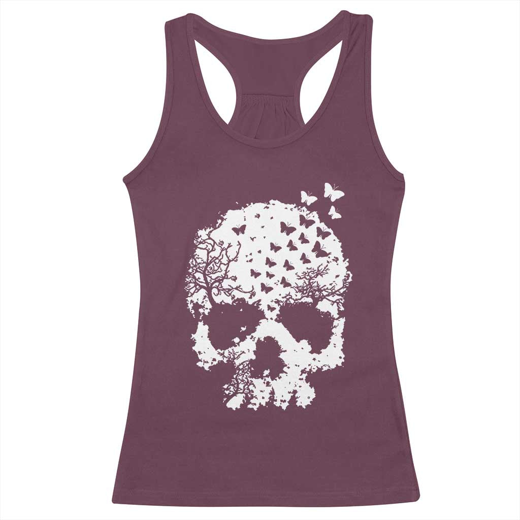 Dark Gothic Graphic Skull Floral Butterfly Racerback Tank Top