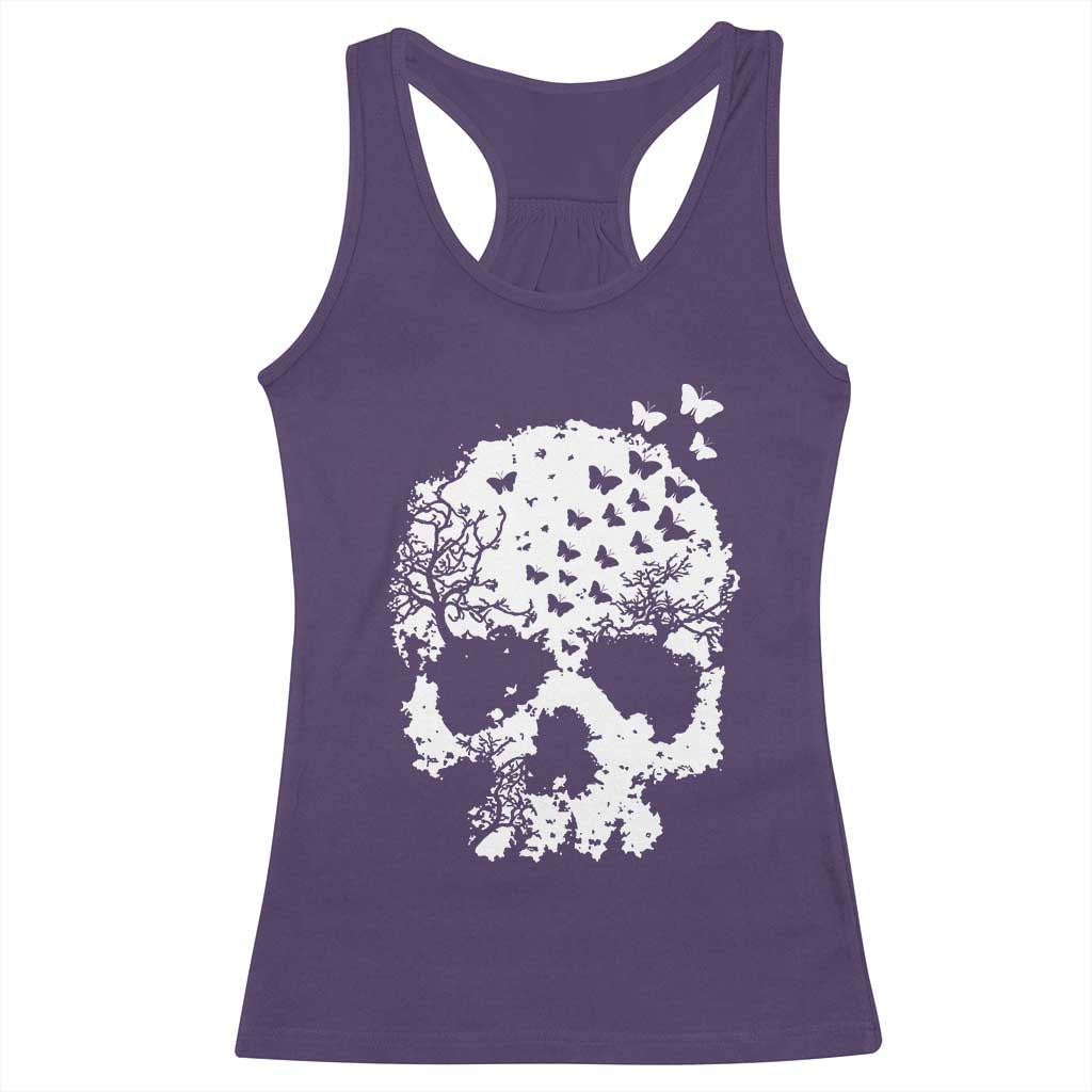 Dark Gothic Graphic Skull Floral Butterfly Racerback Tank Top