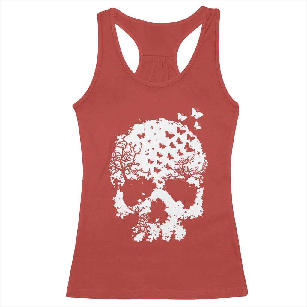 Dark Gothic Graphic Skull Floral Butterfly Racerback Tank Top