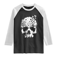 Dark Gothic Graphic Skull Floral Butterfly Raglan Shirt