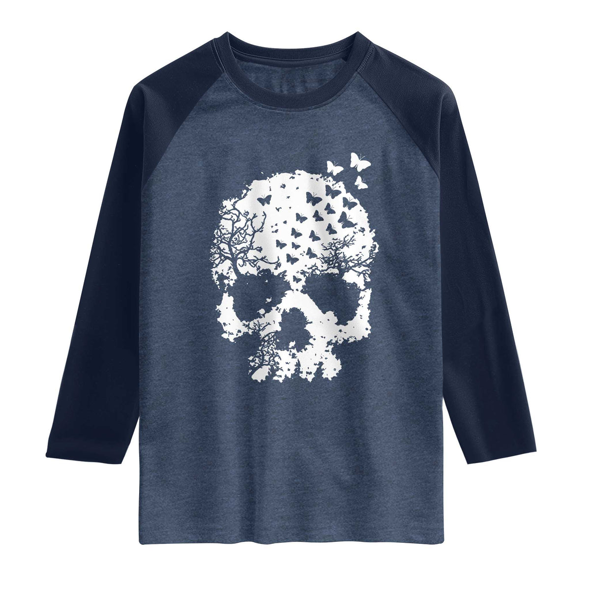 Dark Gothic Graphic Skull Floral Butterfly Raglan Shirt