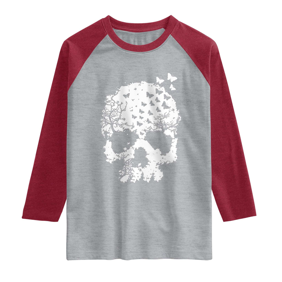 Dark Gothic Graphic Skull Floral Butterfly Raglan Shirt