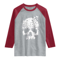 Dark Gothic Graphic Skull Floral Butterfly Raglan Shirt