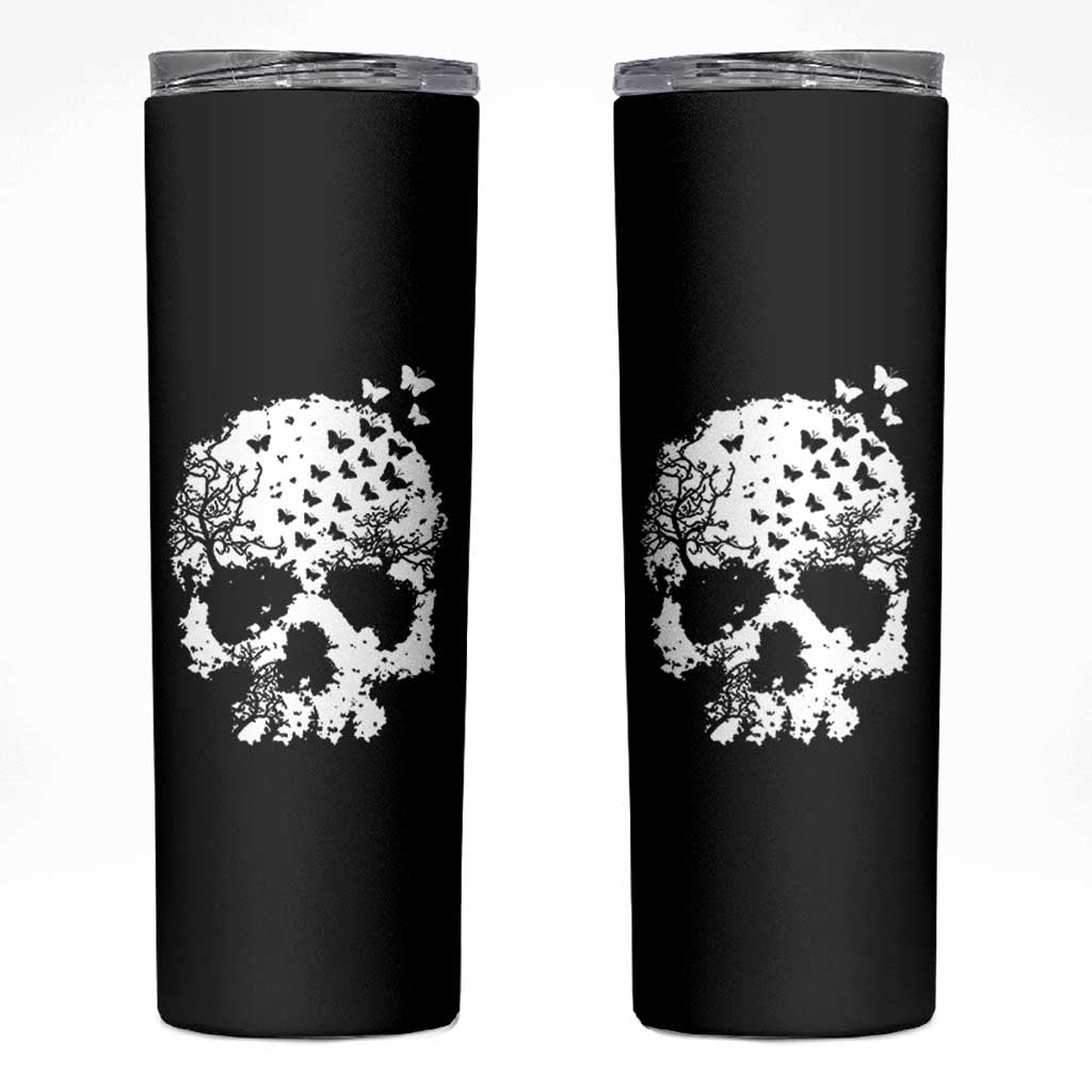 Dark Gothic Graphic Skull Floral Butterfly Skinny Tumbler