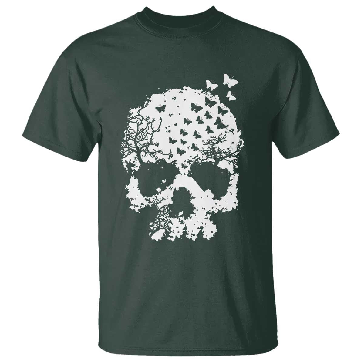 Dark Gothic Graphic Skull Floral Butterfly T Shirt