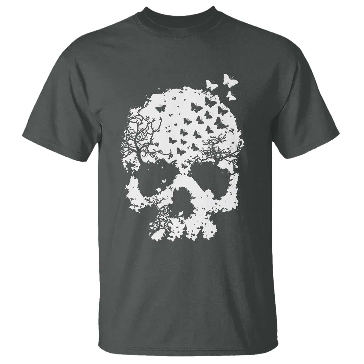 Dark Gothic Graphic Skull Floral Butterfly T Shirt