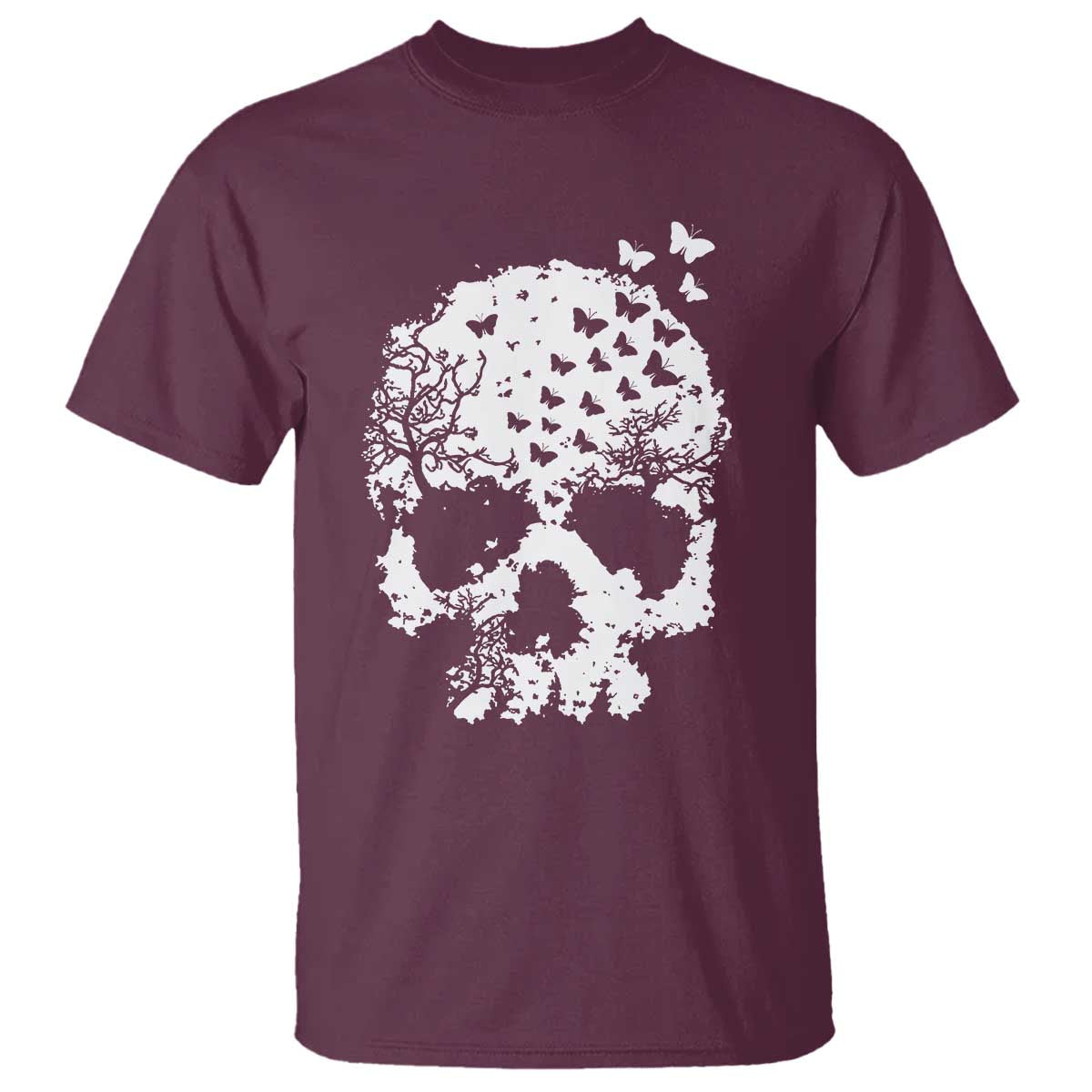 Dark Gothic Graphic Skull Floral Butterfly T Shirt