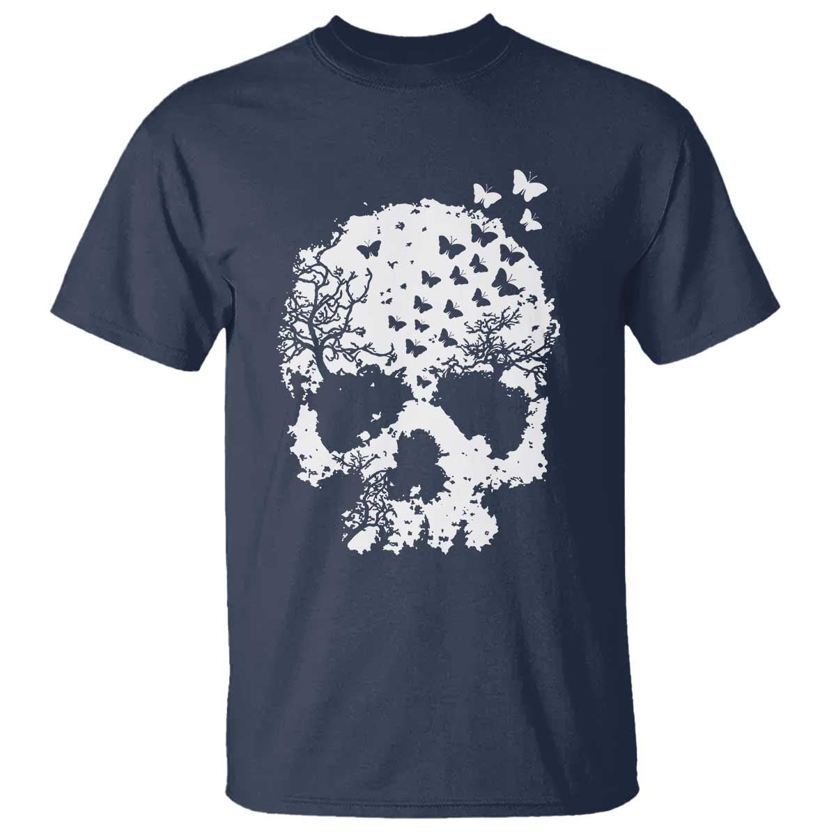 Dark Gothic Graphic Skull Floral Butterfly T Shirt