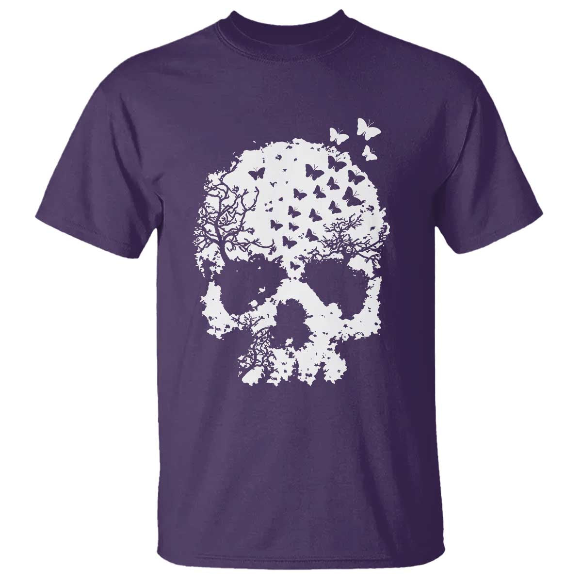 Dark Gothic Graphic Skull Floral Butterfly T Shirt