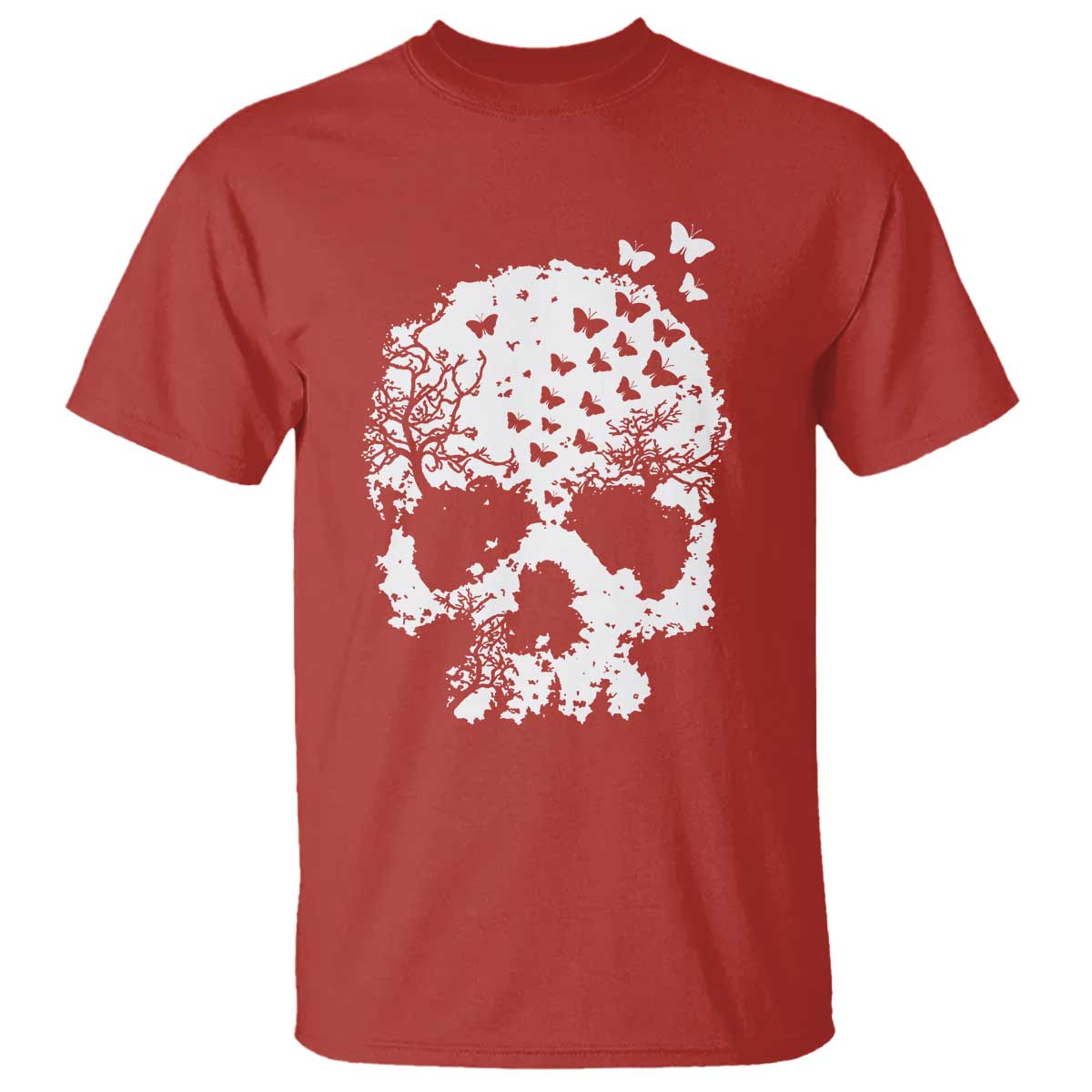 Dark Gothic Graphic Skull Floral Butterfly T Shirt